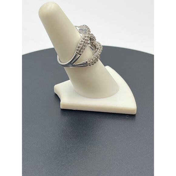 JWBR Sterling Silver White Sapphire Crossover Ring Sz 7.25‎  Pave Setting 6.6g - Picture 2 of 10